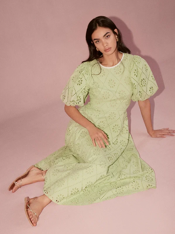 Laced DressChiara Pistachio Broderie Midi Dress