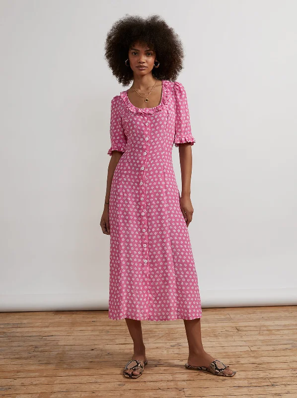 Trumpet DressViolette Pink Ditsy Floral Midi Dress