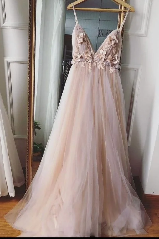 Ruffled Hem DressSimple sweetheart neck tulle lace long prom dress, tulle evening dress gh2284