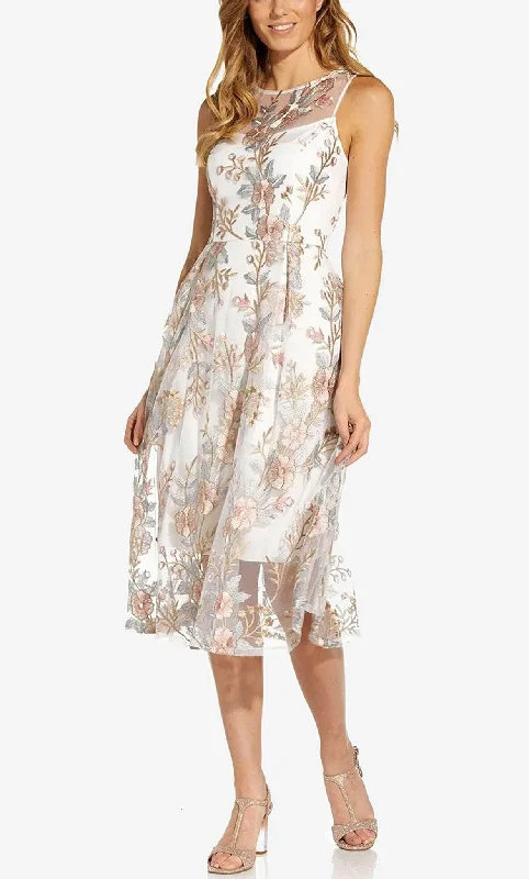 Plus-Size DressAdrianna Papell AP1D104513 - Floral Embroidered Midi Dress