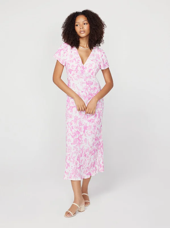 women's casual dressesEffie Pink Pansy Print Midi Dress