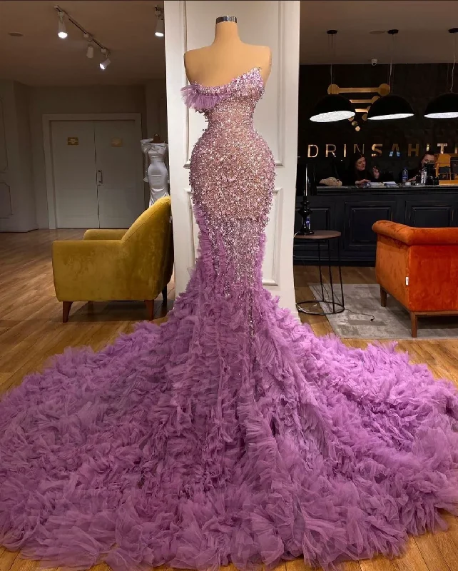 women's everyday dressesExquisite luxurious gorgeous lilac and onion color beaded sequin tulle fabric long ball gown evening dress gh2561