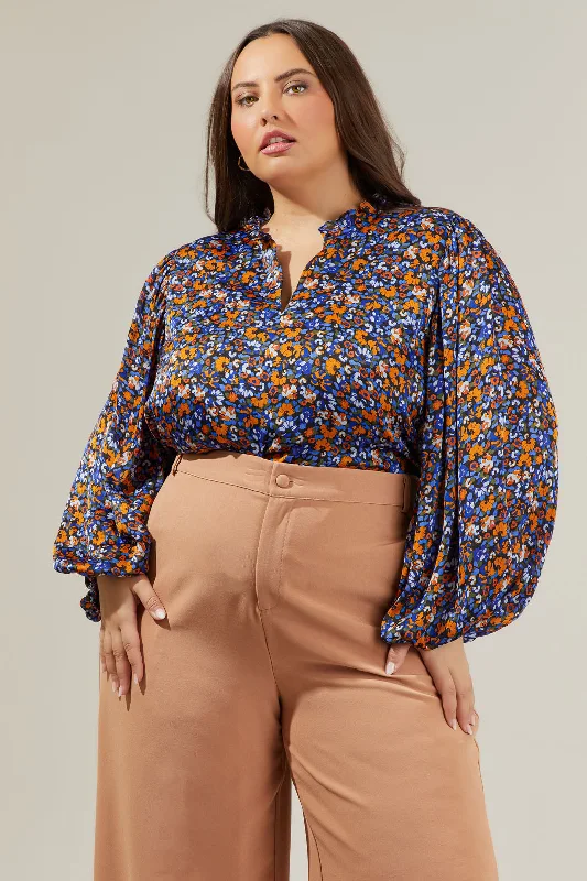 women's tops for fashion-conscious professionalsBegonia Floral Shimmy Balloon Sleeve Top Curve