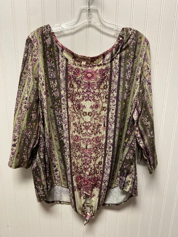 women's tops for casual FridaysTop Long Sleeve By One World In Green & Purple, Size: 3x