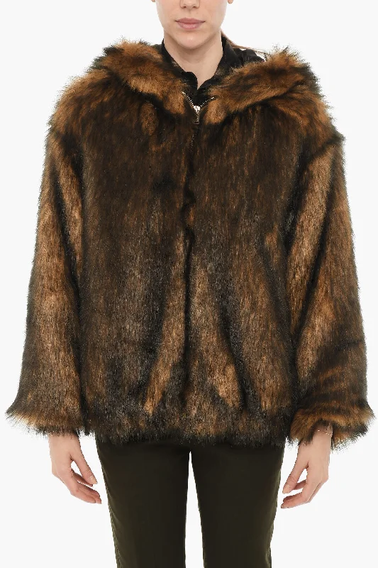 women's down coatsHALFBOY Faux Fur Jacket with Hood