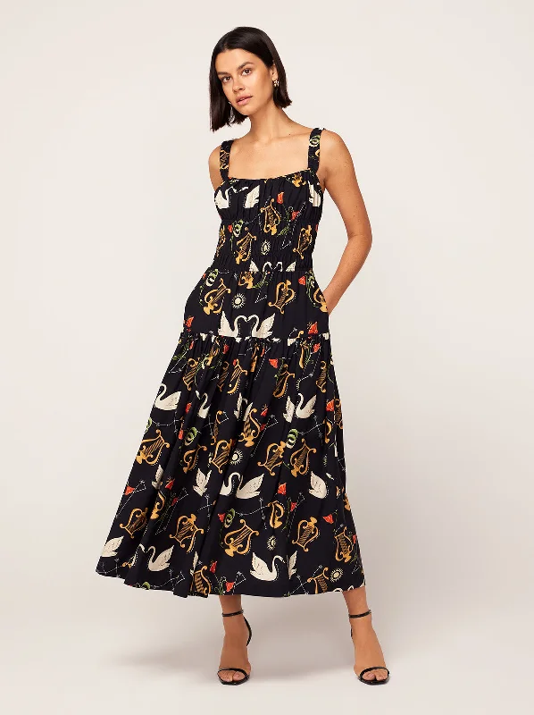 Sleeveless DressIsobel Black Cygnus And Lyra Print Midi Dress