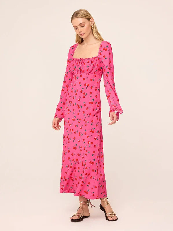 Silk DressAlina Pink Cherry Midi Dress