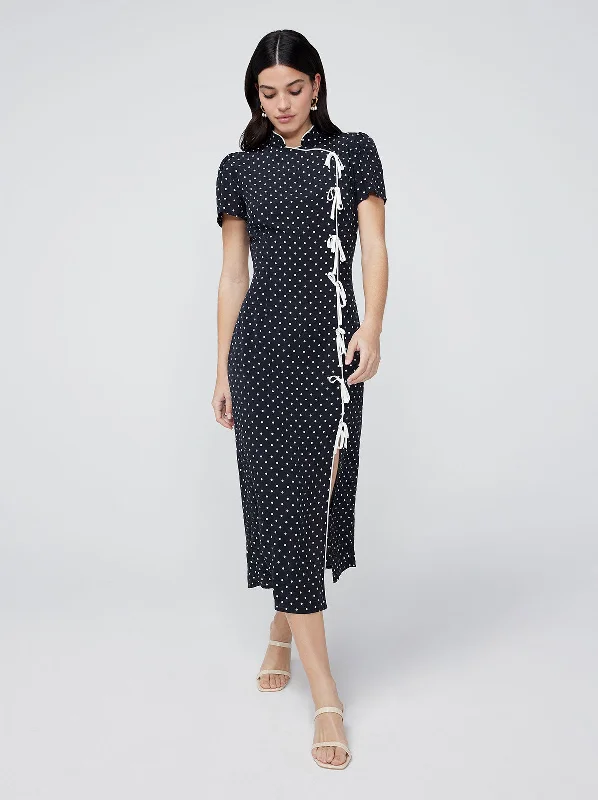 women's midi dressesLeia Black Polka Dot Midi Dress