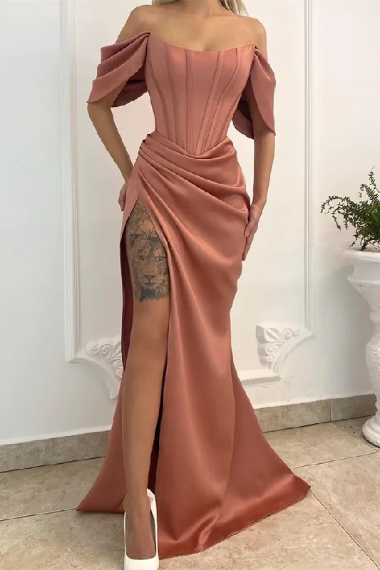 women's easy-to-wear dressesLong Evening Dress Mermaid With Slit Off-the-Shoulder gh2537