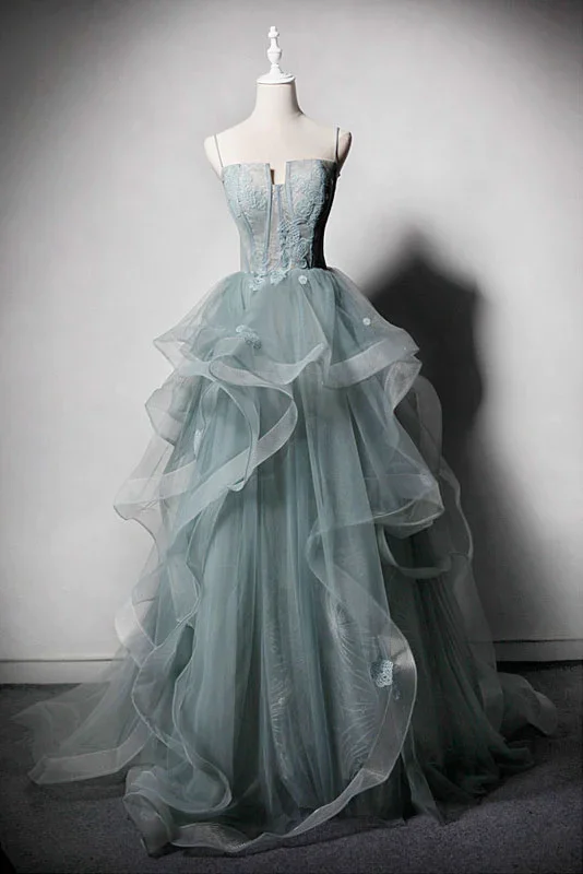 Pearl DressGREEN TULLE LACE LONG PROM DRESS, GREEN EVENING DRESS   gh2300