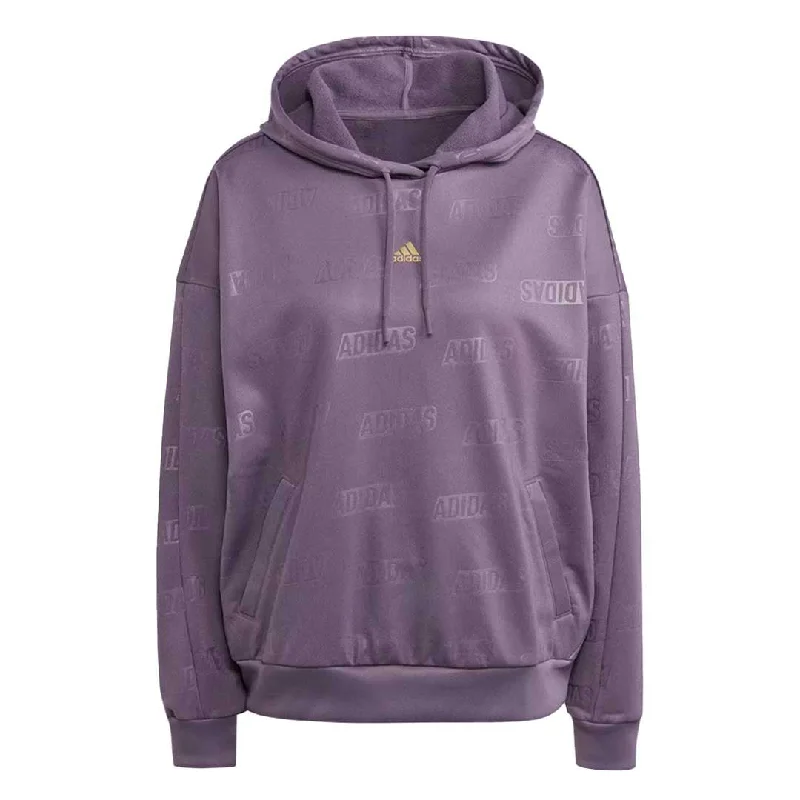 women's tops with cold-shoulder cutsadidas - Women's Embossed Monogram Fleece Hoodie (IM2585)