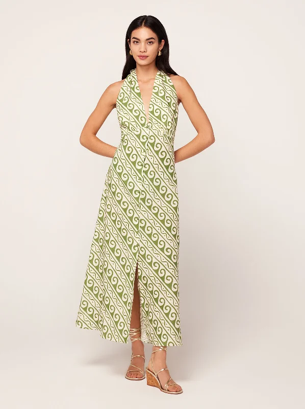 Embellished DressClaudia Green Wave Print Midi Dress