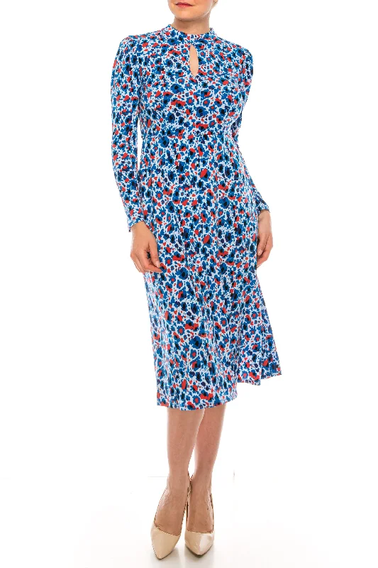 women's wrinkle-resistant dressesMaggy London - G4799MSC Long Sleeves Floral Print Midi Dress