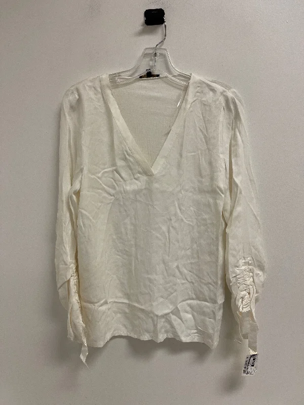 women's tops with cold-shoulder cuts and lace detailingTop Long Sleeve By Massimo Dutti In White, Size: S