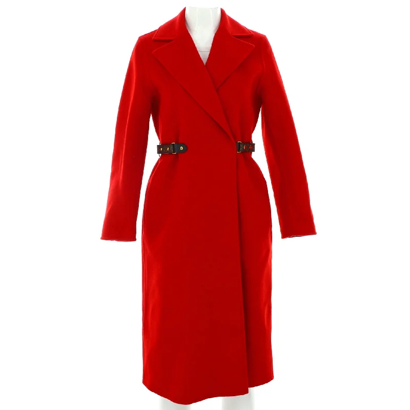 women's coats with fur collarsWomen's Long Wrap Monogram Belt Coat Wool Blend