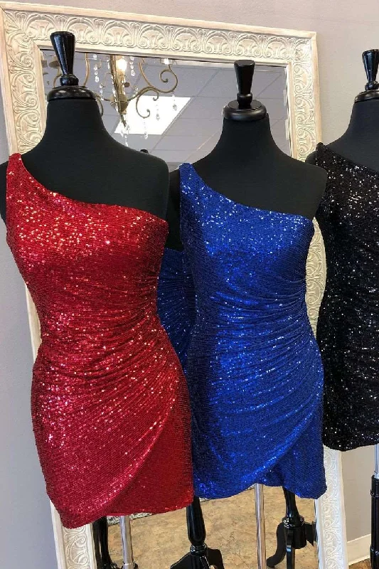 women's machine-washable dressesSequins One Shoulder Bodycon Short Homecoming Dress  gh1207