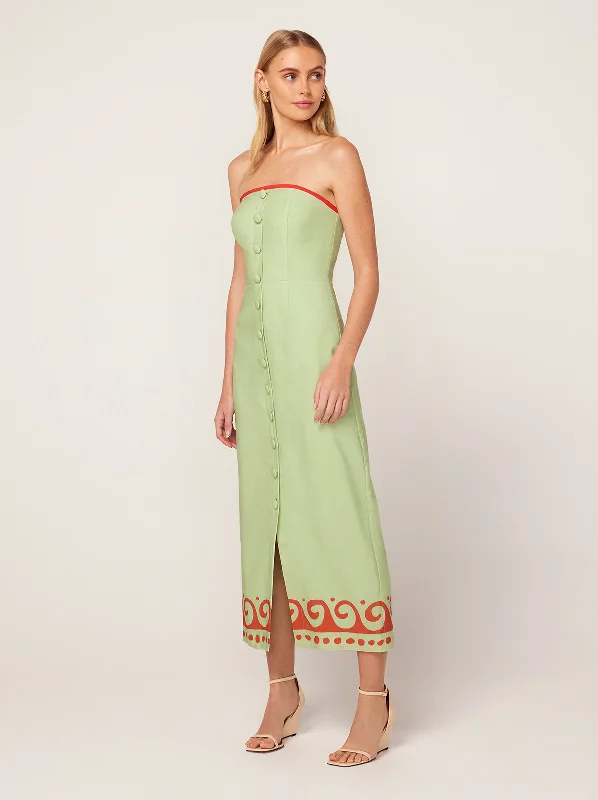 Solid Color DressGilda Pistachio Wave Print Midi Dress