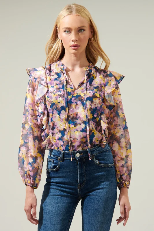 women's tops for those who want to elevate their everyday wear with chic and elegant piecesRemmy Floral Chessie Balloon Sleeve Ruffle Blouse