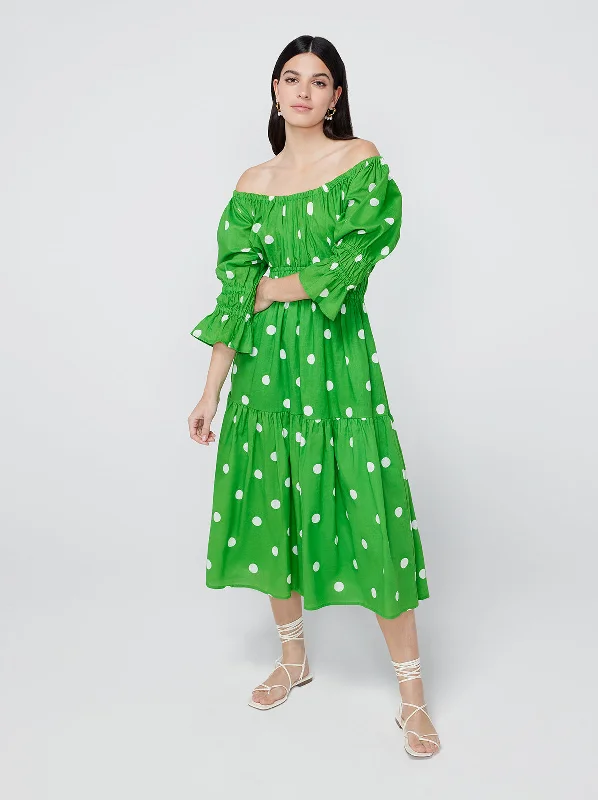 women's ethical fashion dressesMargot Green Polka Dot Midi Dress