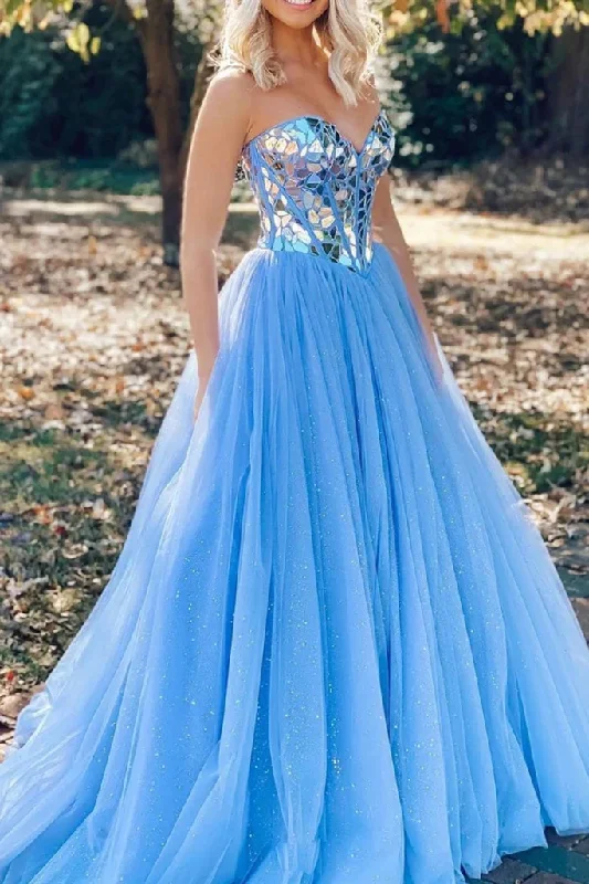 women's cold-shoulder dressesShiny Sequins BlueTulle Sweetheart Formal Evening Dresses Long Prom Dresses gh2246