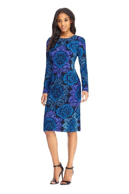 women's everyday dressesMaggy London - GSF03M Long Sleeve Floral Print Midi Dress - 1 Pc Navy Blue in Size 4 Available