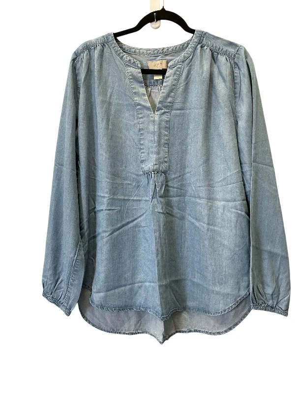 women's tops for picnics in the parkTop Long Sleeve By Loft In Blue Denim, Size: M