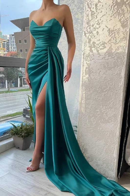 women's affordable dressesGreen Strapless Satin Long Ball Gown Evening Dress  gh2370