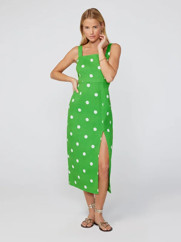 women's bow dressesMara Green Polka Dot Midi Dress