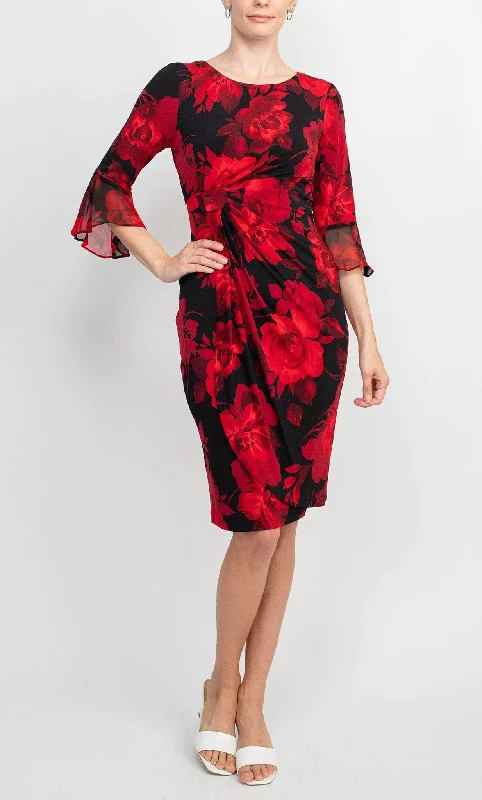 Chic DressConnected Apparel TEZ57985 - Floral Printed Midi Sheath Dress