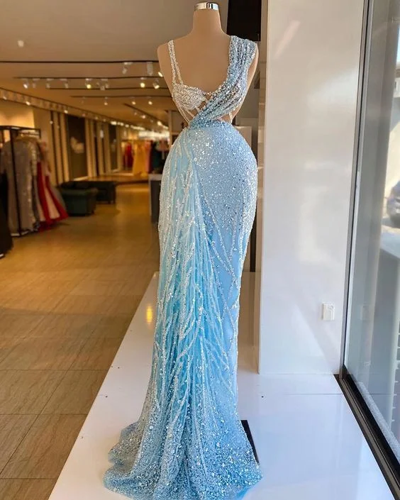 women's designer dressesBlue gorgeous luxury elegant beaded long ball gown evening dress gh2071