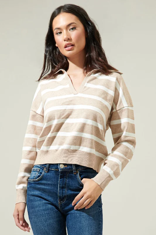 women's tops with geometric patternsPossie Dill Striped Collar Sweater