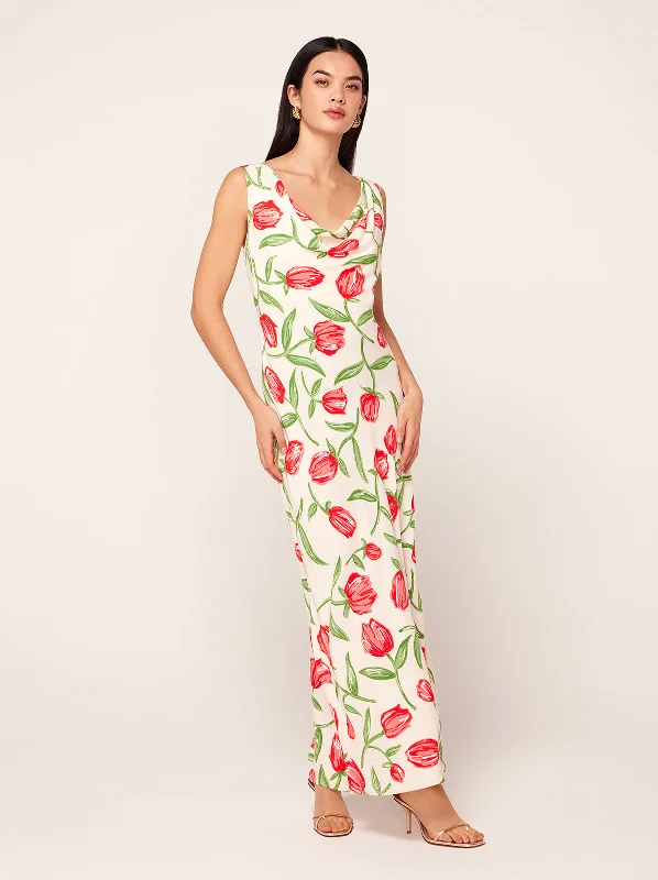 women's solid color dressesAraminta Ivory Tulip Print Midi Dress