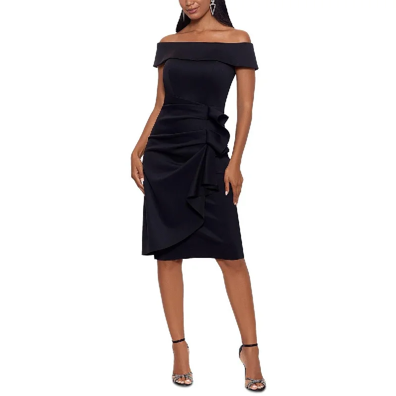 Tea-Length DressXscape Womens Petites Off-The-Shoulder Sheath Bodycon Dress