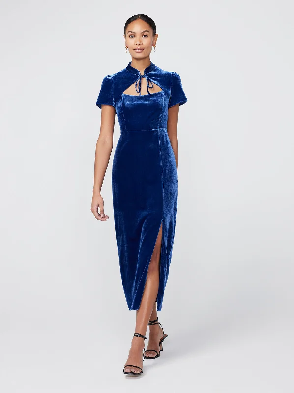 Empire DressCarmella Navy Velvet Midi Dress