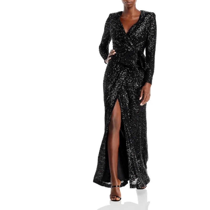 women's long-sleeved dressesEliza J Womens Sequined Bow Evening Dress