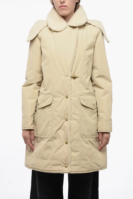 women's coats with asymmetrical hemsFay Pile-Borg Paded Parka with Hanger Detail