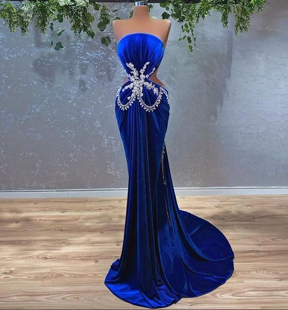 Velvet DressLuxury gorgeous elegant women long evening dress mermaid royal blue ball gown gh2186