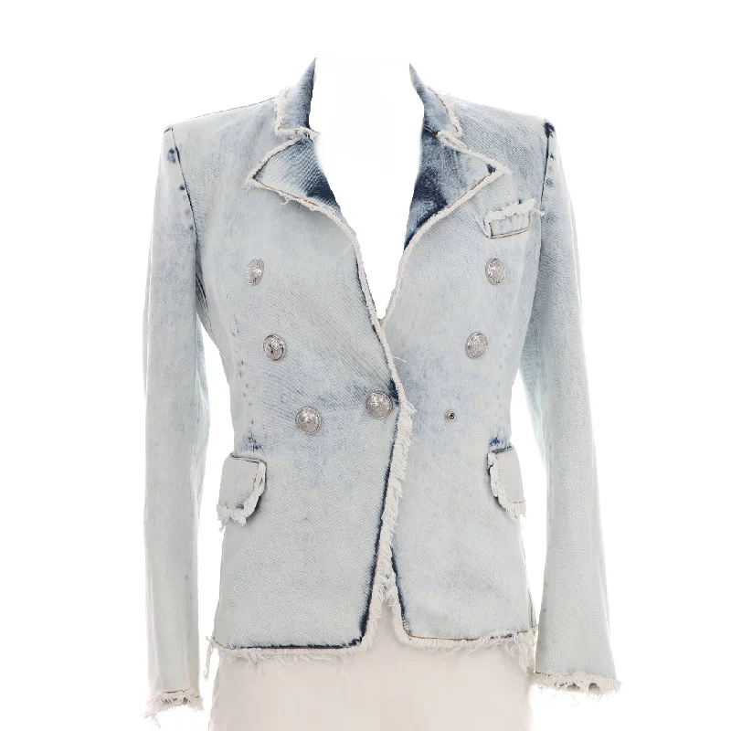 women's coats for skiingWomen's Fringed Double Breasted Jacket Denim