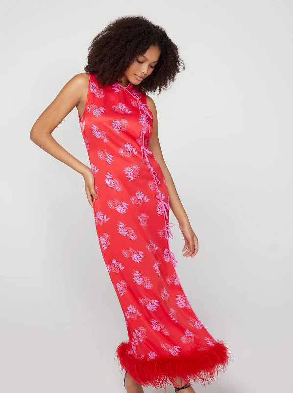 women's sustainable dressesMyla Red Floral Feather Midi Dress