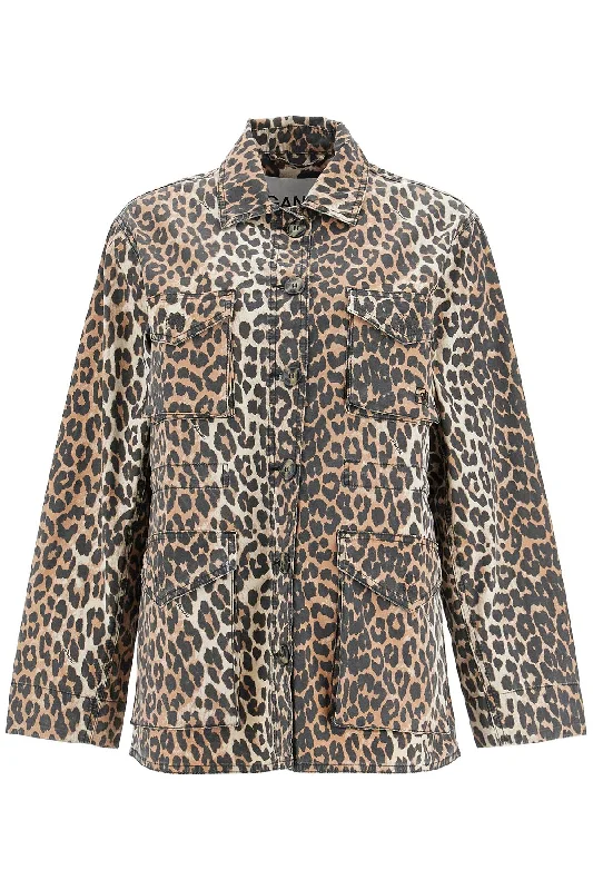 women's coats with belted waistsGanni Women's Leopard Print Canvas Overshirt