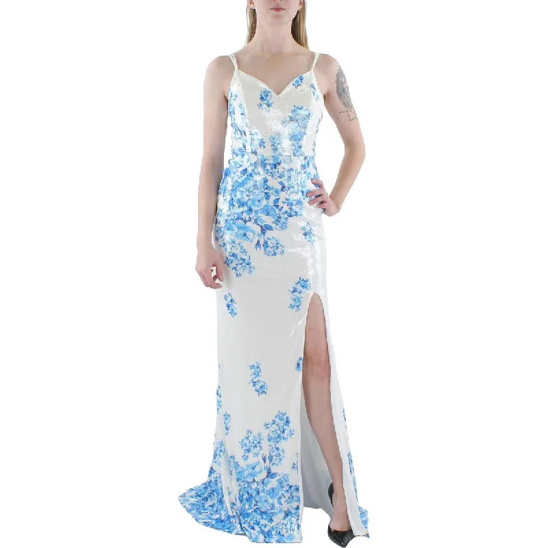 Denim DressDear Moon Womens Juniors Sequin Floral Print Evening Dress