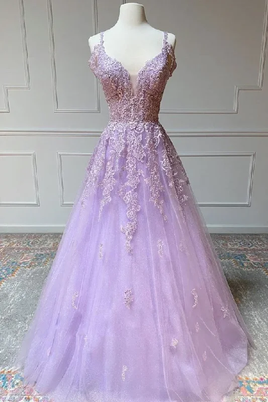 women's formal dressesV Neck Off Shoulder Long Lilac Lace Prom Dress, Off Shoulder Purple Lace Formal Graduation Evening Dress gh2123