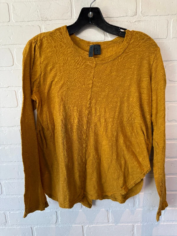 women's tops with sleeveless designsTop Long Sleeve Basic By Left Of Center In Yellow, Size: S