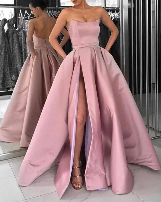 women's midi dressesStrapless Bodice Corset Long Satin Leg Split Evening Dresses Prom Dress  gh2121