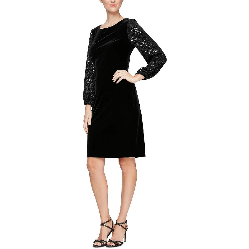 Off-The-Shoulder DressAlex Evenings Womens Velvet Sequined Sheath Dress