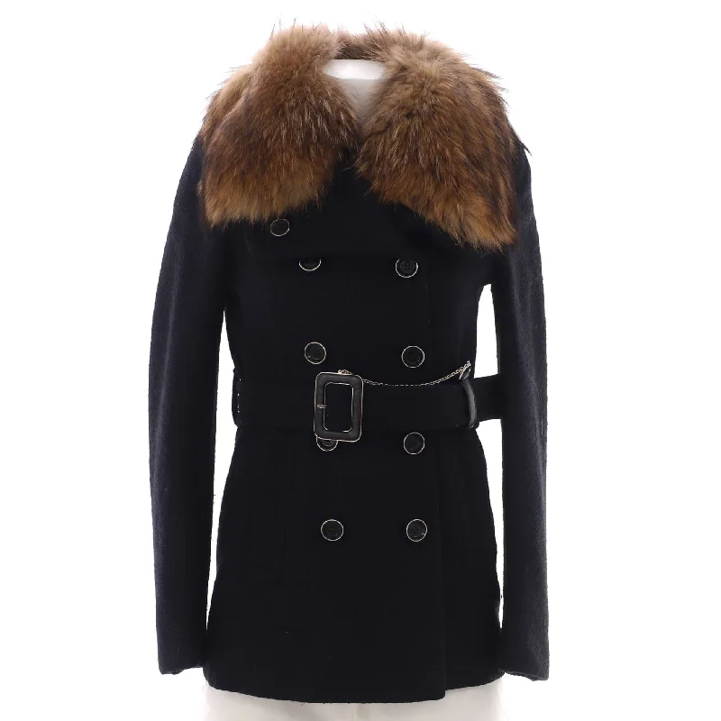 women's coats for cozy nights inWomen's Double Breasted Belted Chain Peacoat Wool with Fur