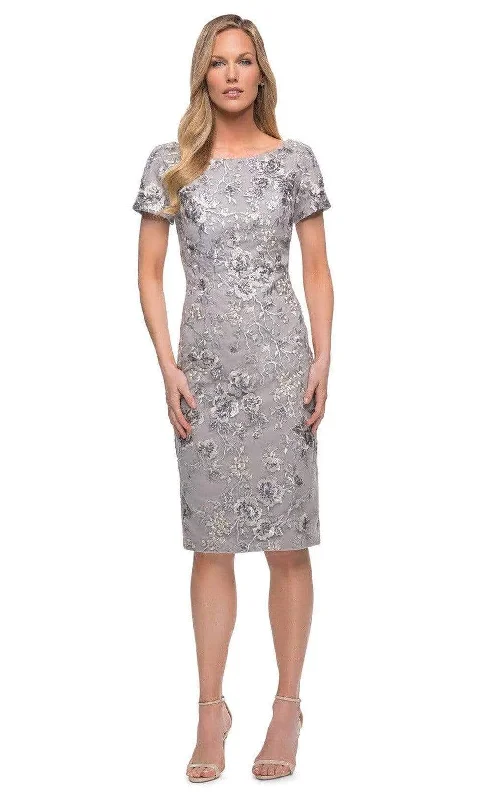 women's shift dressesLa Femme - Embroidered Midi Dress 29824SC