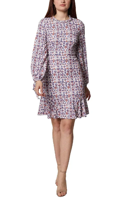 Zip-Up DressBCBG Generation GU07D10 - Printed Fabric Long Sleeve Midi Dress