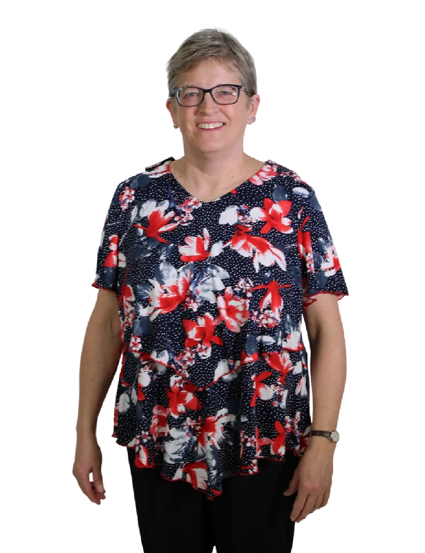 women's tops that offer a perfect blend of style, comfort, and affordabilityDeborah Adaptive Top - Red & Navy Floral