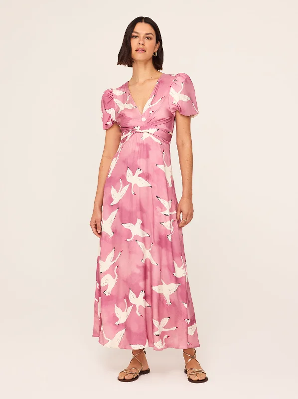 Wrap DressBernice Pink Swans Print Midi Dress